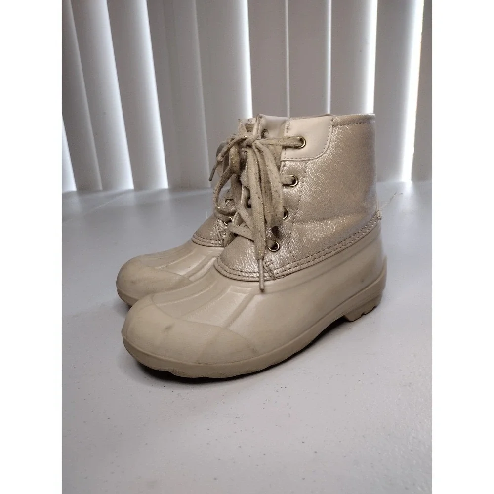Sperry Top Sider Kids Boots Beige Glitter Waterproof Duck Boots Size 1